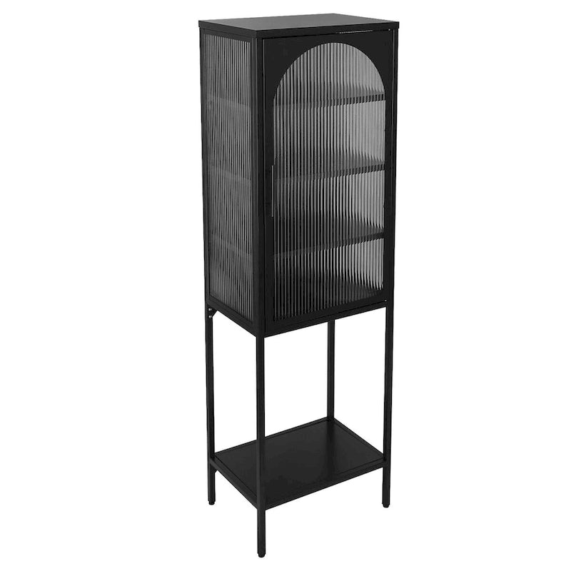Arched Fluted Glass Door Metal Storage Cabinet with Adjustable Shelves