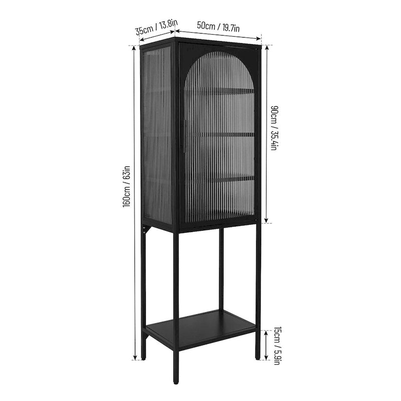 Arched Fluted Glass Door Metal Storage Cabinet with Adjustable Shelves