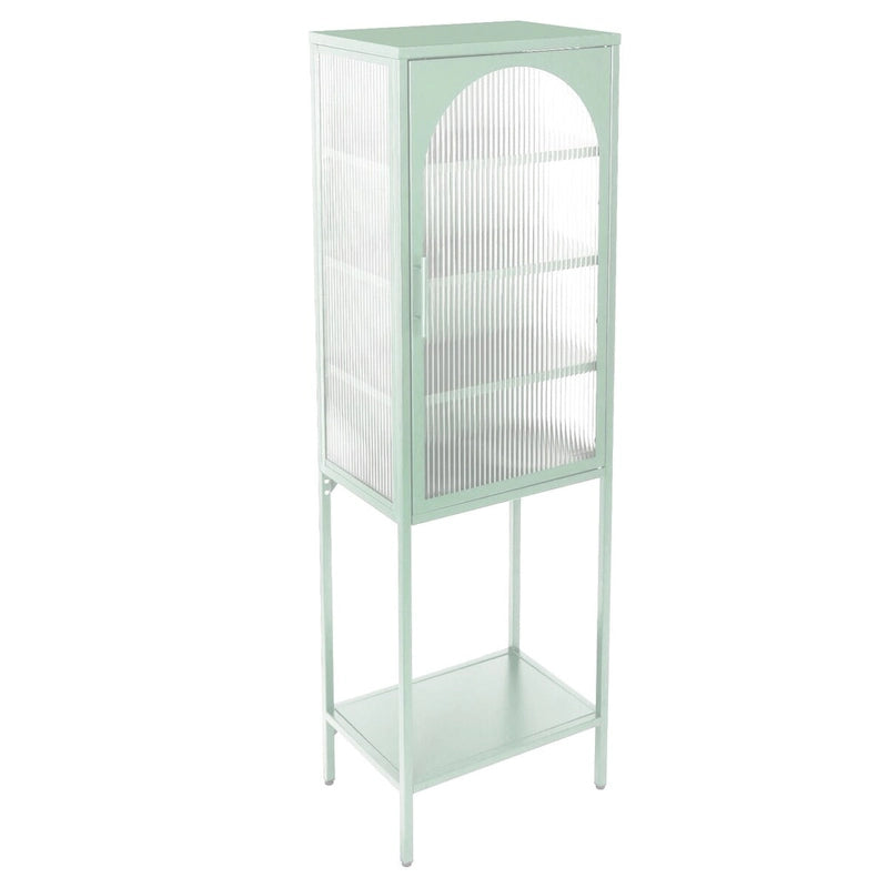 Arched Fluted Glass Door Metal Storage Cabinet with Adjustable Shelves