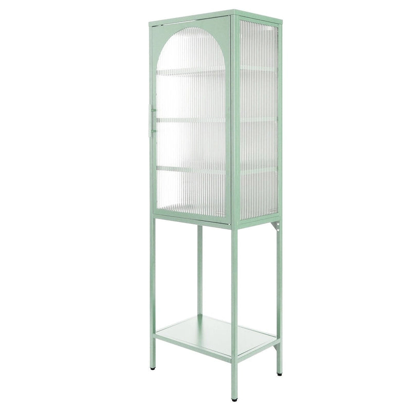 Arched Fluted Glass Door Metal Storage Cabinet with Adjustable Shelves