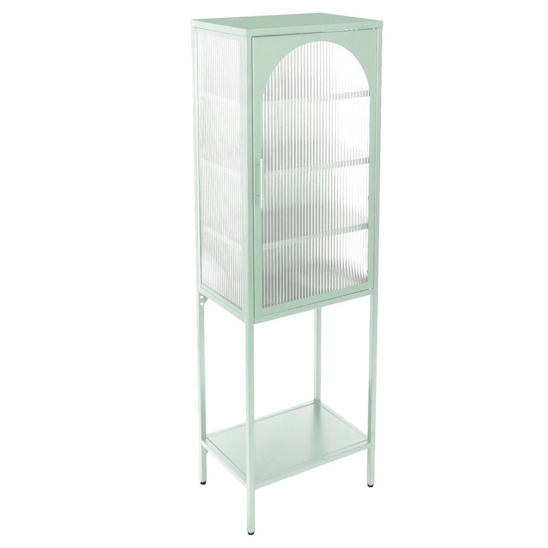Arched Fluted Glass Door Metal Storage Cabinet with Adjustable Shelves