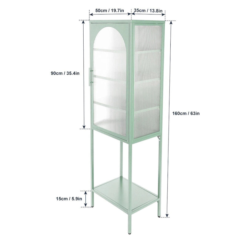 Arched Fluted Glass Door Metal Storage Cabinet with Adjustable Shelves