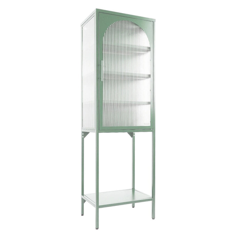 Arched Fluted Glass Door Metal Storage Cabinet with Adjustable Shelves