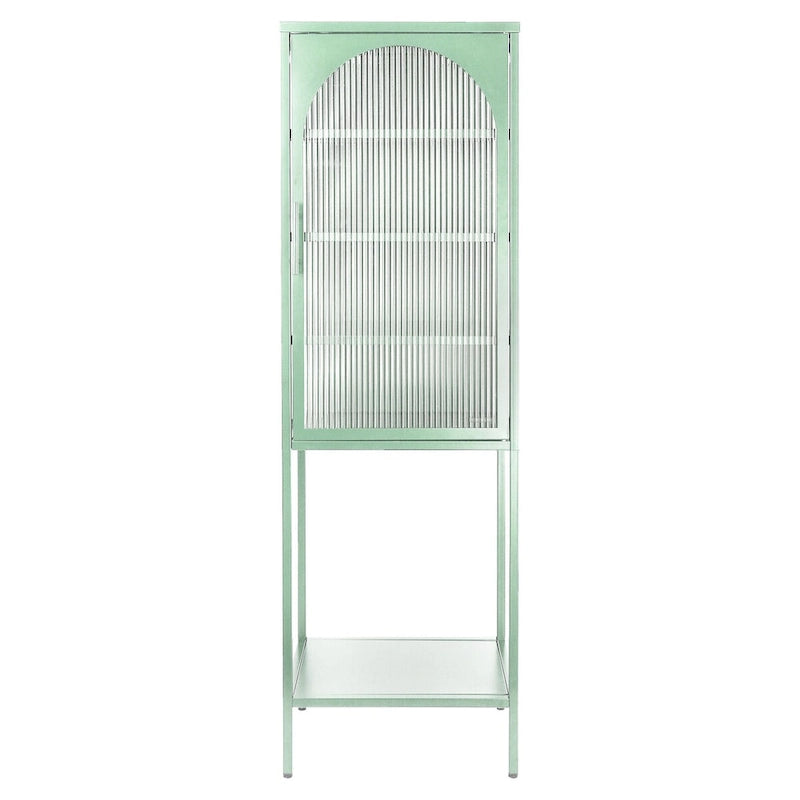 Arched Fluted Glass Door Metal Storage Cabinet with Adjustable Shelves