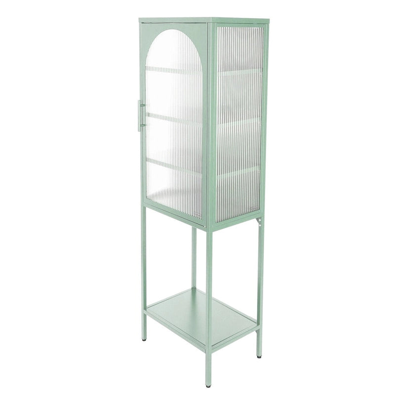 Arched Fluted Glass Door Metal Storage Cabinet with Adjustable Shelves