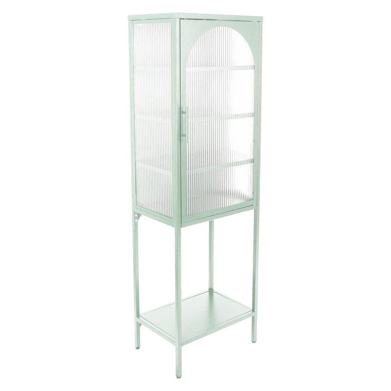 Arched Fluted Glass Door Metal Storage Cabinet with Adjustable Shelves