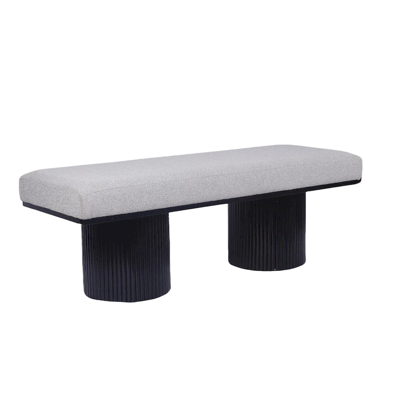 Upholstered Boucle Bench with Black Chunky Legs for Bedroom and Entryway