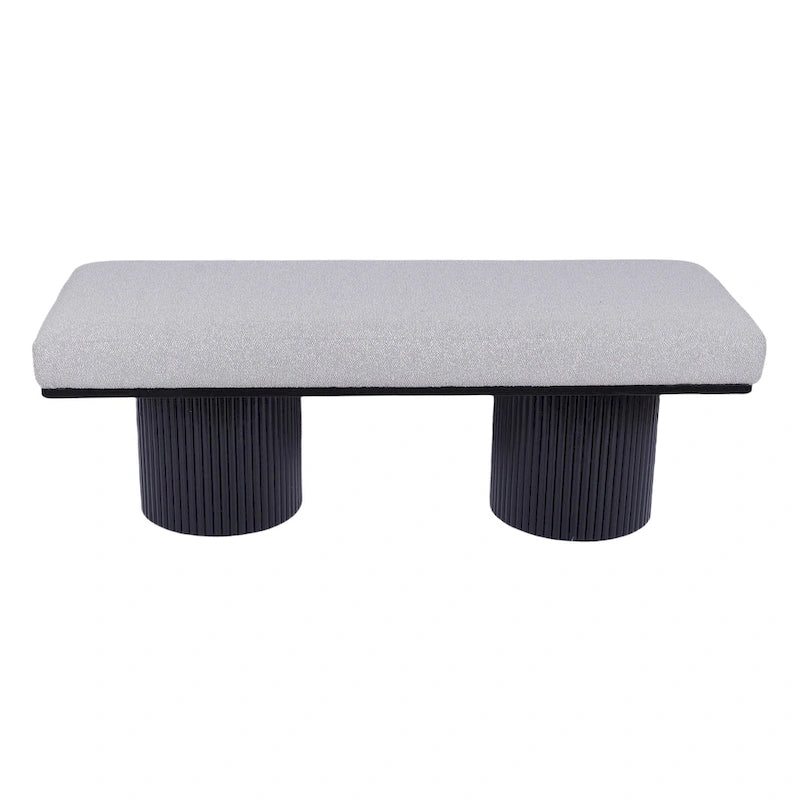 Upholstered Boucle Bench with Black Chunky Legs for Bedroom and Entryway