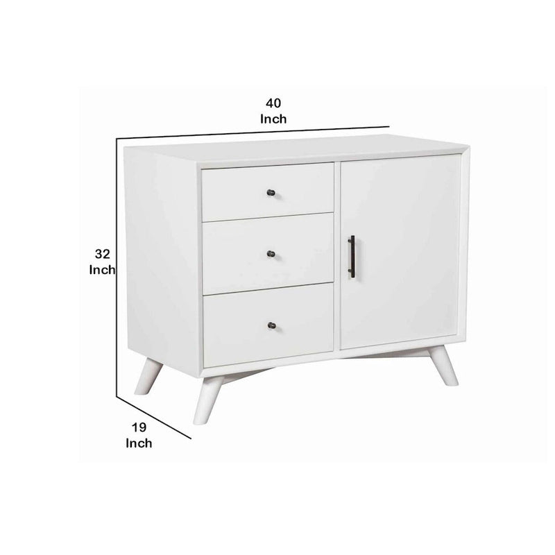 Mid-Century Modern Accent Cabinet with 3 Drawers and 1 Door in White