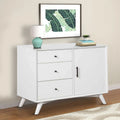 Mid-Century Modern Accent Cabinet with 3 Drawers and 1 Door in White