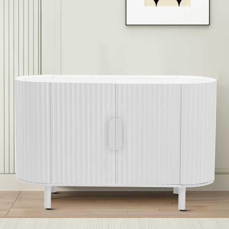 3-Door Wooden Sideboard with Vertical Stripe Doors and Pine Legs