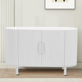 3-Door Wooden Sideboard with Vertical Stripe Doors and Pine Legs