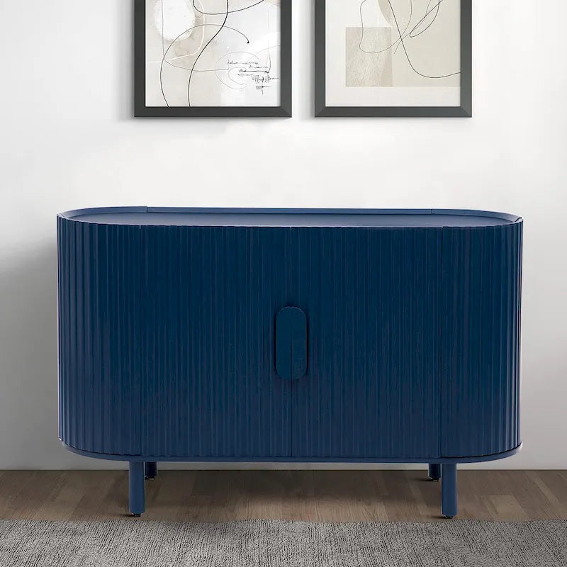 3-Door Wooden Sideboard with Vertical Stripe Doors and Pine Legs