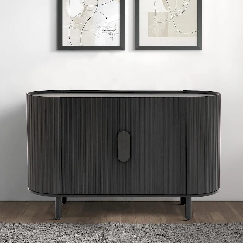3-Door Wooden Sideboard with Vertical Stripe Doors and Pine Legs