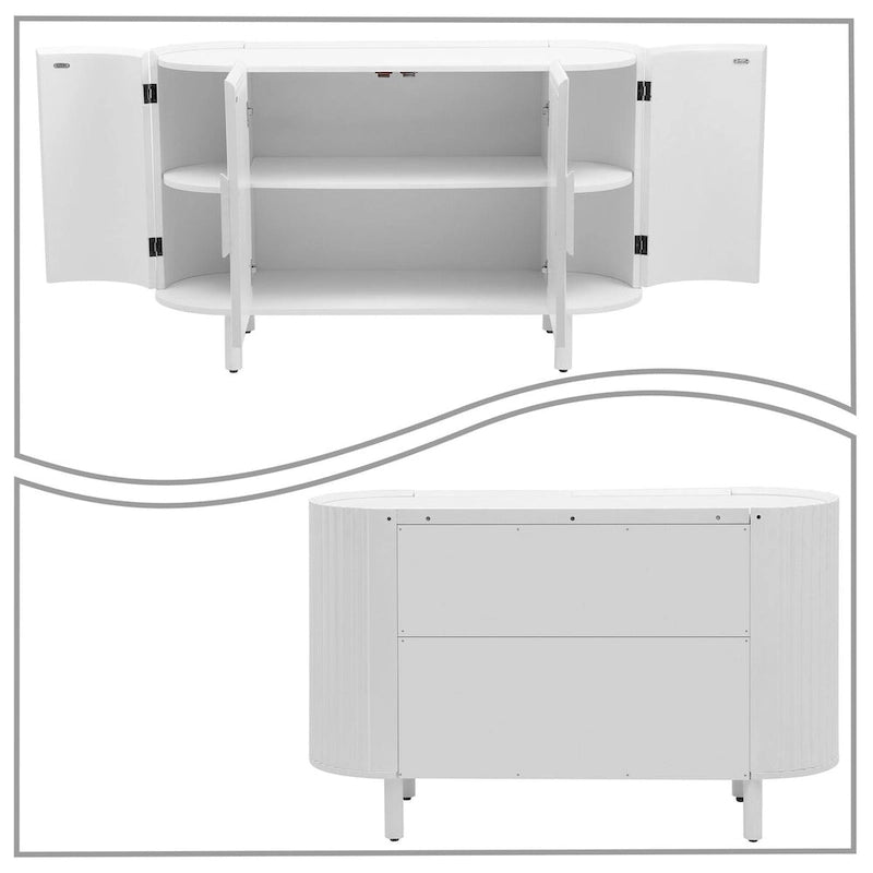 3-Door Wooden Sideboard with Vertical Stripe Doors and Pine Legs