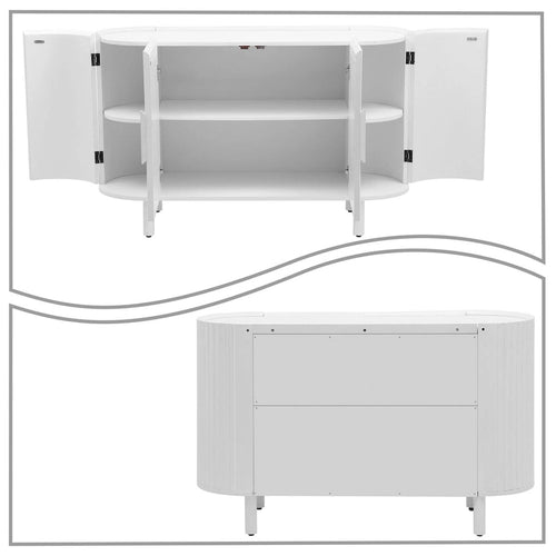3-Door Wooden Sideboard with Vertical Stripe Doors and Pine Legs