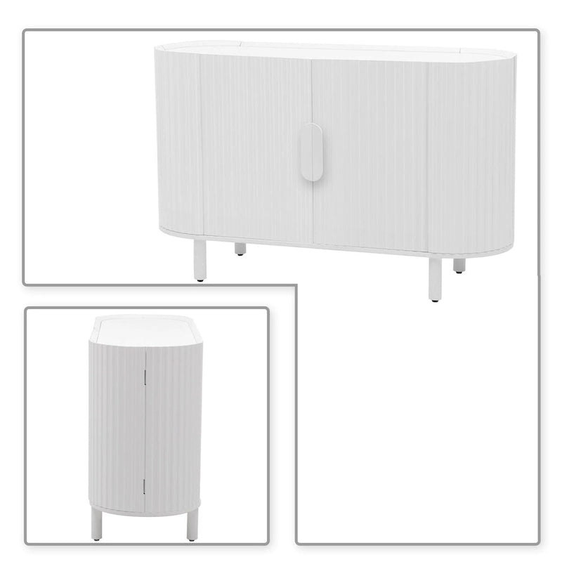 3-Door Wooden Sideboard with Vertical Stripe Doors and Pine Legs