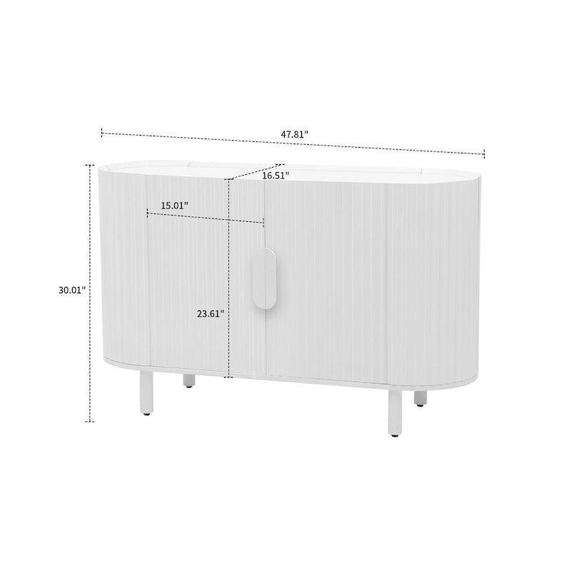 3-Door Wooden Sideboard with Vertical Stripe Doors and Pine Legs