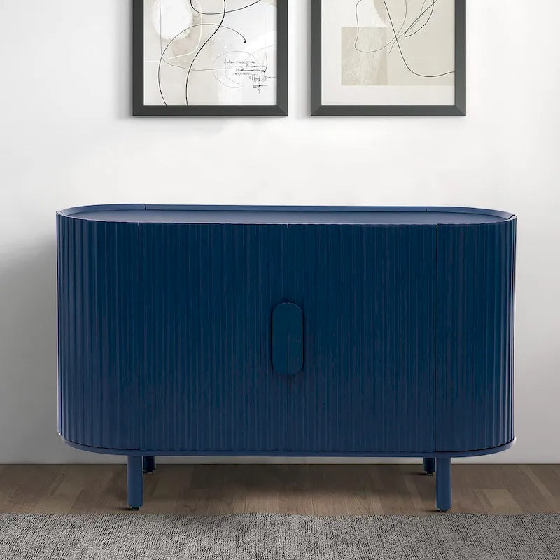 3-Door Wooden Sideboard with Vertical Stripe Doors and Pine Legs