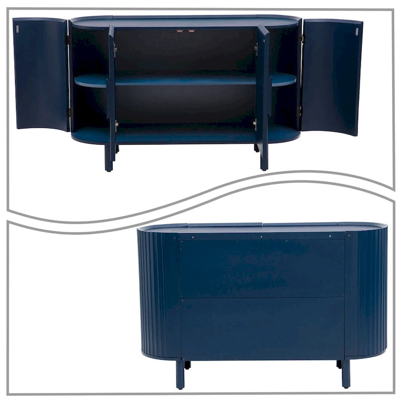 3-Door Wooden Sideboard with Vertical Stripe Doors and Pine Legs