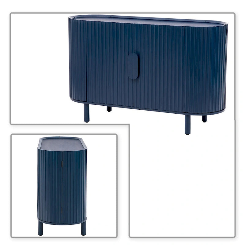 3-Door Wooden Sideboard with Vertical Stripe Doors and Pine Legs