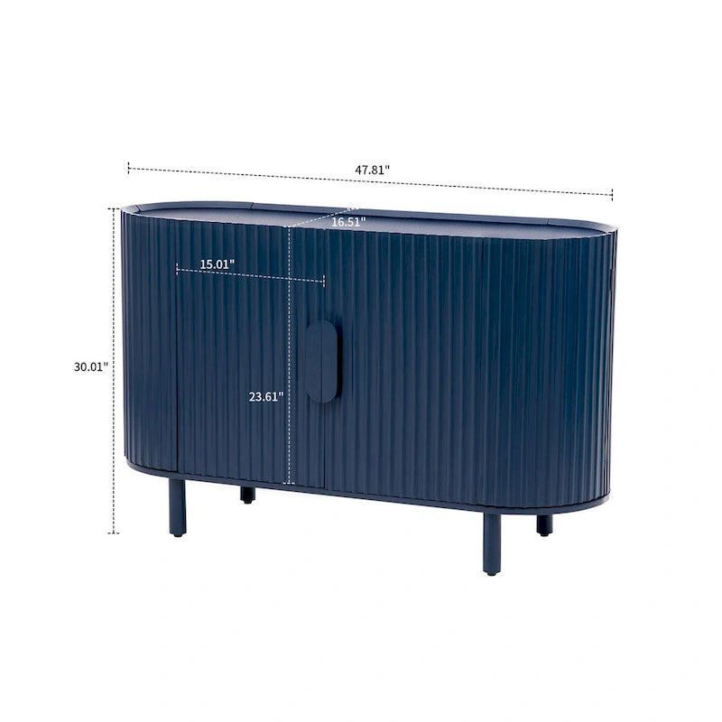 3-Door Wooden Sideboard with Vertical Stripe Doors and Pine Legs