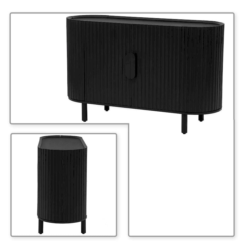 3-Door Wooden Sideboard with Vertical Stripe Doors and Pine Legs