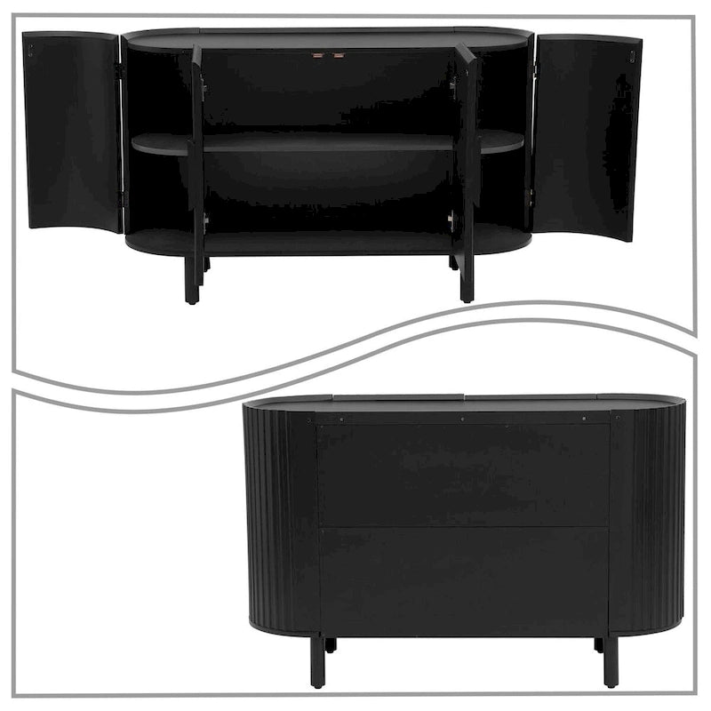 3-Door Wooden Sideboard with Vertical Stripe Doors and Pine Legs