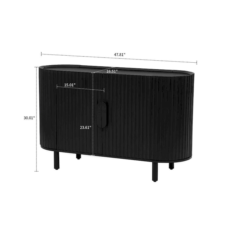 3-Door Wooden Sideboard with Vertical Stripe Doors and Pine Legs