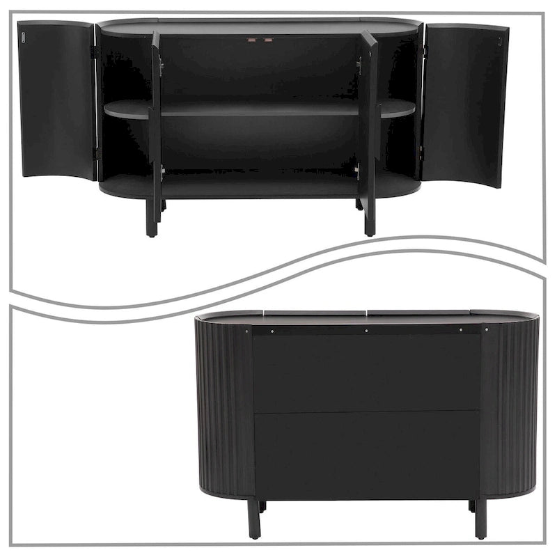 3-Door Wooden Sideboard with Vertical Stripe Doors and Pine Legs