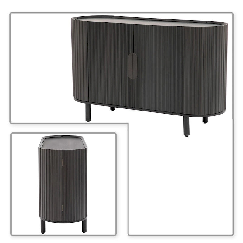 3-Door Wooden Sideboard with Vertical Stripe Doors and Pine Legs
