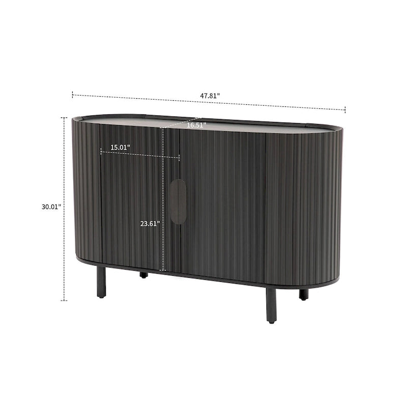 3-Door Wooden Sideboard with Vertical Stripe Doors and Pine Legs
