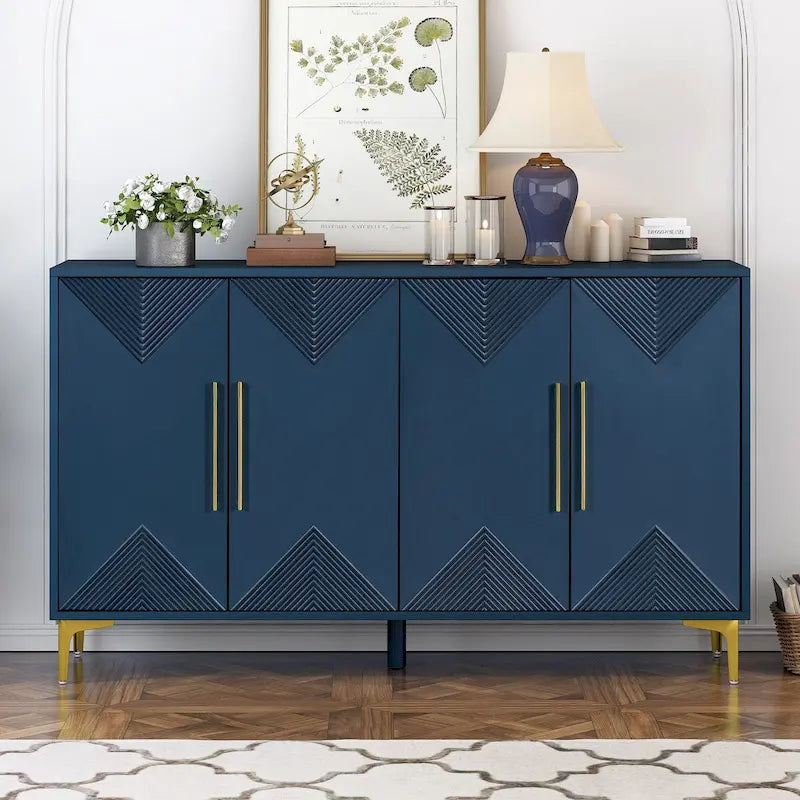 4-Door Sideboard Cabinet with Two-Tone Geometric Door Pattern