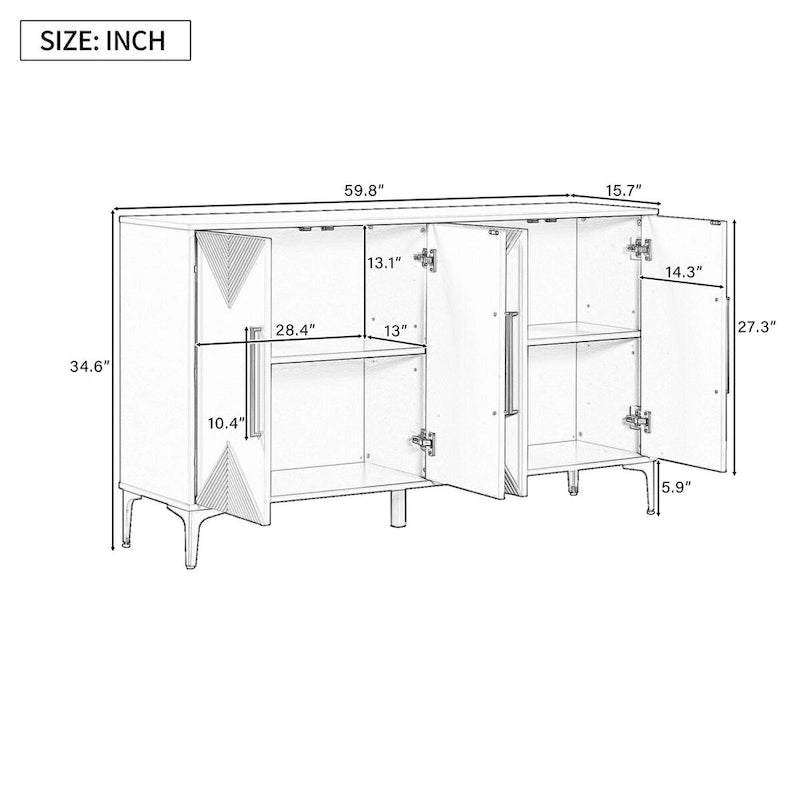 4-Door Sideboard Cabinet with Two-Tone Geometric Door Pattern