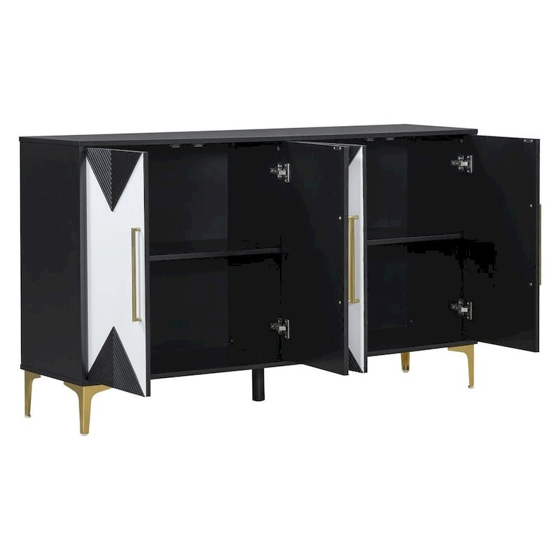 4-Door Sideboard Cabinet with Two-Tone Geometric Door Pattern