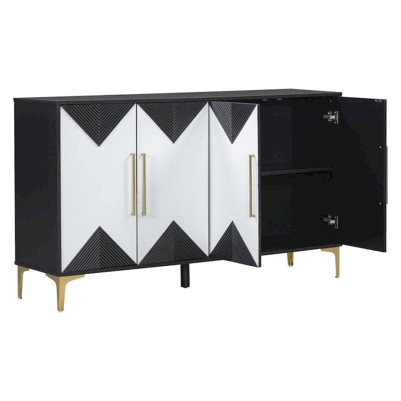 4-Door Sideboard Cabinet with Two-Tone Geometric Door Pattern