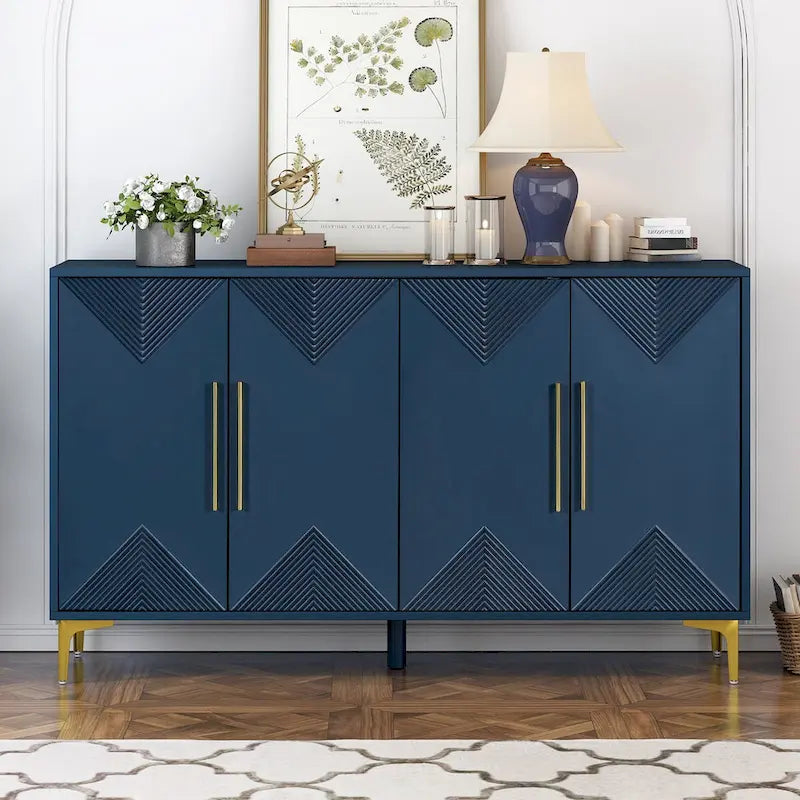 4-Door Sideboard Cabinet with Two-Tone Geometric Door Pattern