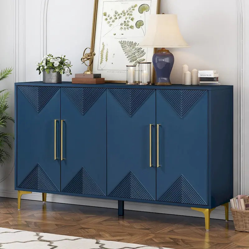 4-Door Sideboard Cabinet with Two-Tone Geometric Door Pattern