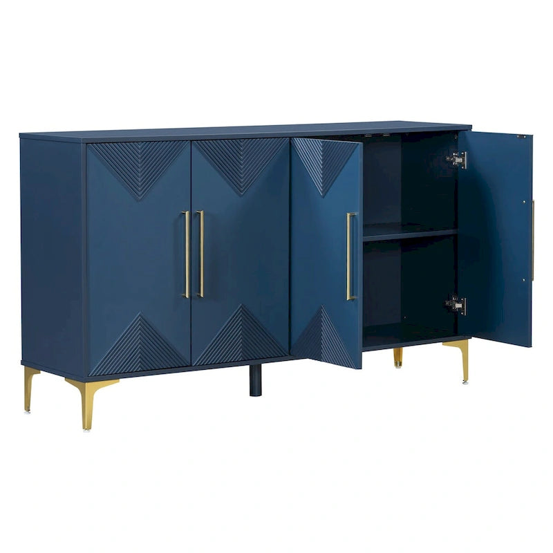 4-Door Sideboard Cabinet with Two-Tone Geometric Door Pattern