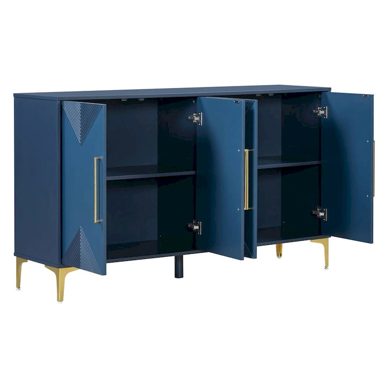 4-Door Sideboard Cabinet with Two-Tone Geometric Door Pattern