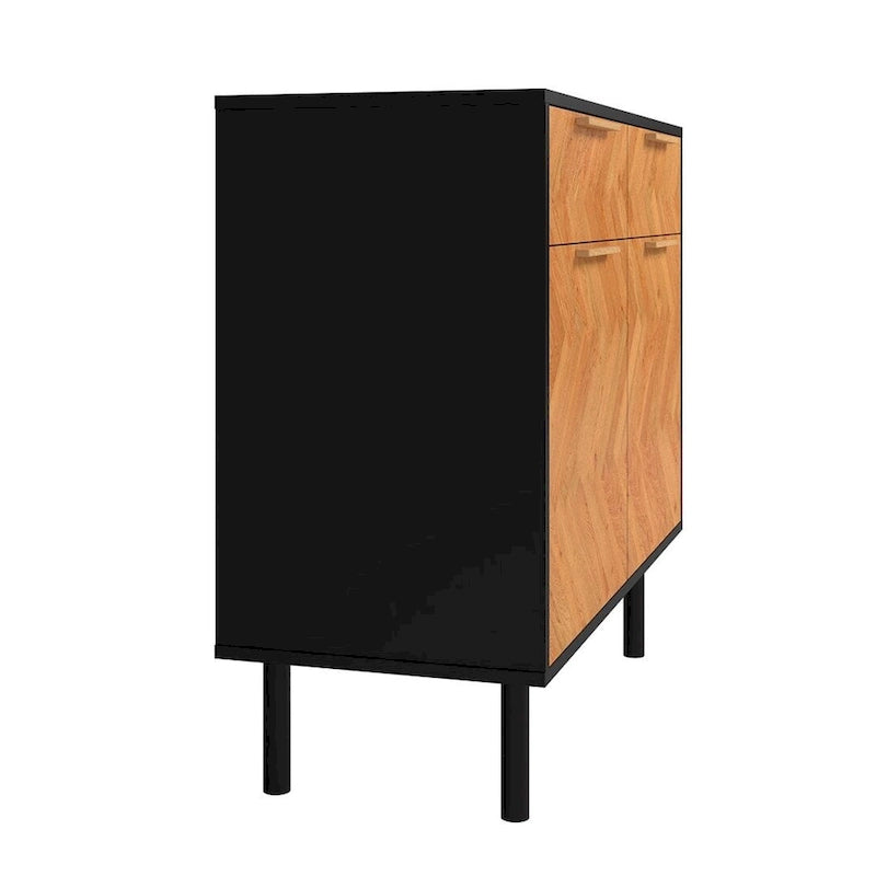 Mid-Century Modern Sideboard with 2 Drawers, Soft-Close Doors and Round Metal Legs