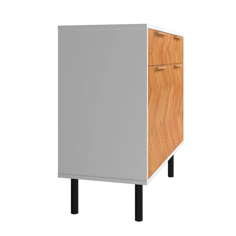 Mid-Century Modern Sideboard with 2 Drawers, Soft-Close Doors and Round Metal Legs