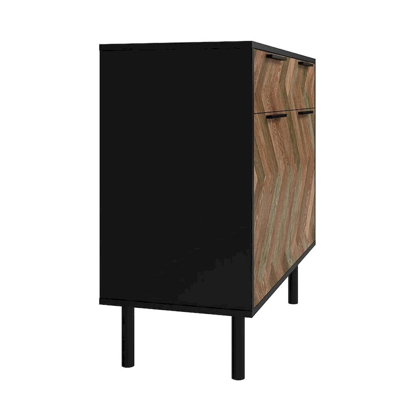 Mid-Century Modern Sideboard with 2 Drawers, Soft-Close Doors and Round Metal Legs