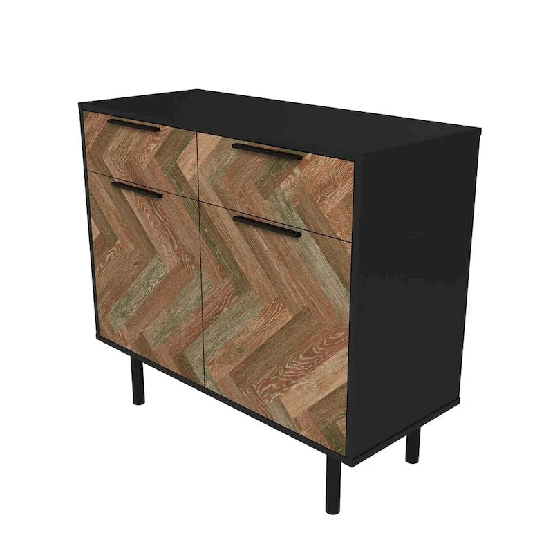 Mid-Century Modern Sideboard with 2 Drawers, Soft-Close Doors and Round Metal Legs