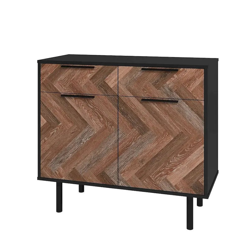 Mid-Century Modern Sideboard with 2 Drawers, Soft-Close Doors and Round Metal Legs