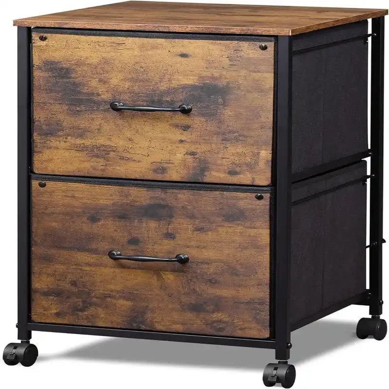 2-Drawer Rolling File Cabinet with Wood Top and Fabric Drawers