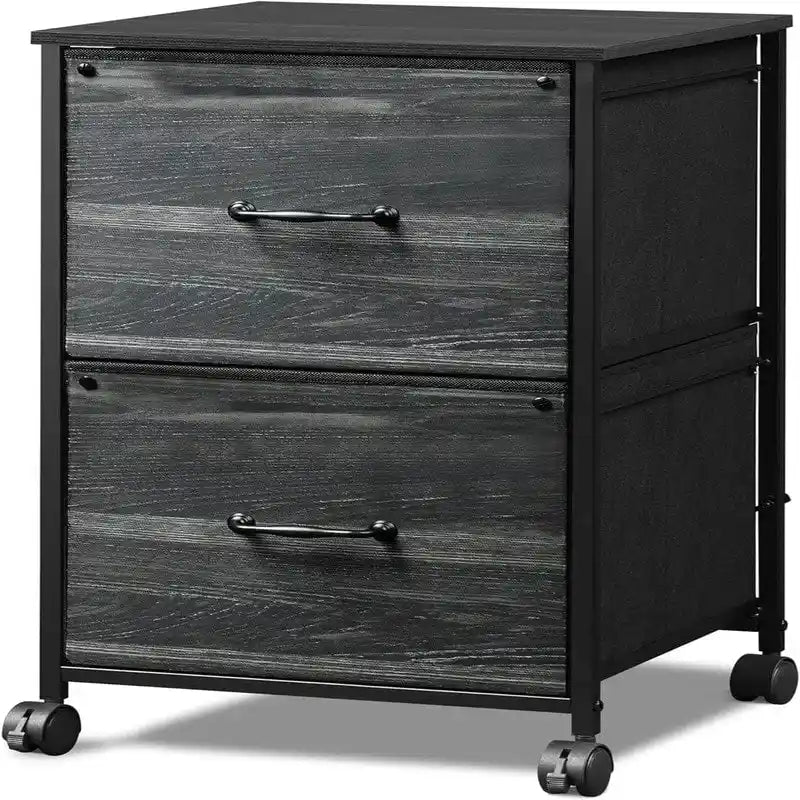 2-Drawer Rolling File Cabinet with Wood Top and Fabric Drawers