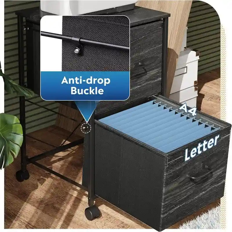 2-Drawer Rolling File Cabinet with Wood Top and Fabric Drawers
