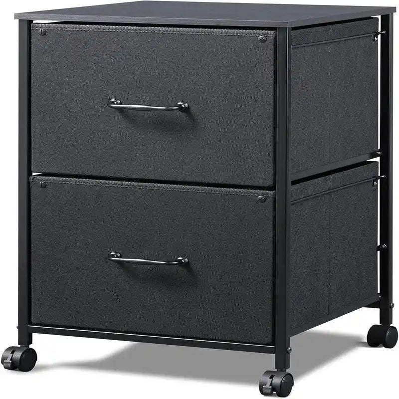 2-Drawer Rolling File Cabinet with Wood Top and Fabric Drawers