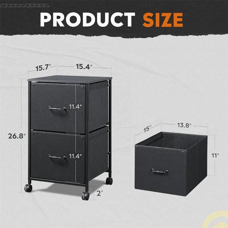 2-Drawer Rolling File Cabinet with Wood Top and Fabric Drawers